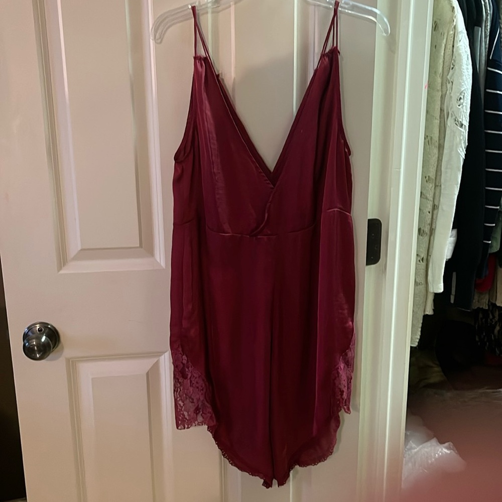 Free People Burgundy Lace Trim Romper